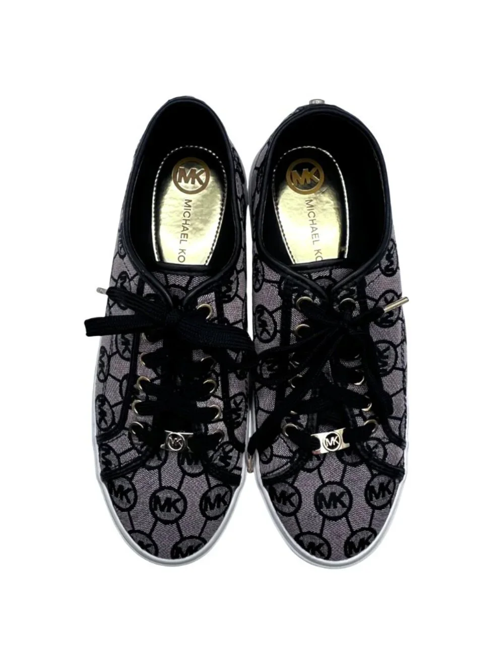 Michael Kors MK Boerum Lace-Up Sneakers Womens Size 10M Black Monogram Jacquard - Picture 2 of 15